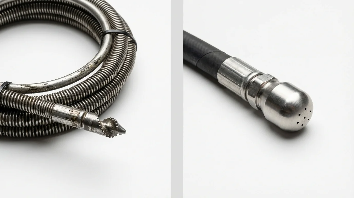 Drain snake cable and hydro jetting nozzle used for drain cleaning in Perry, OH
