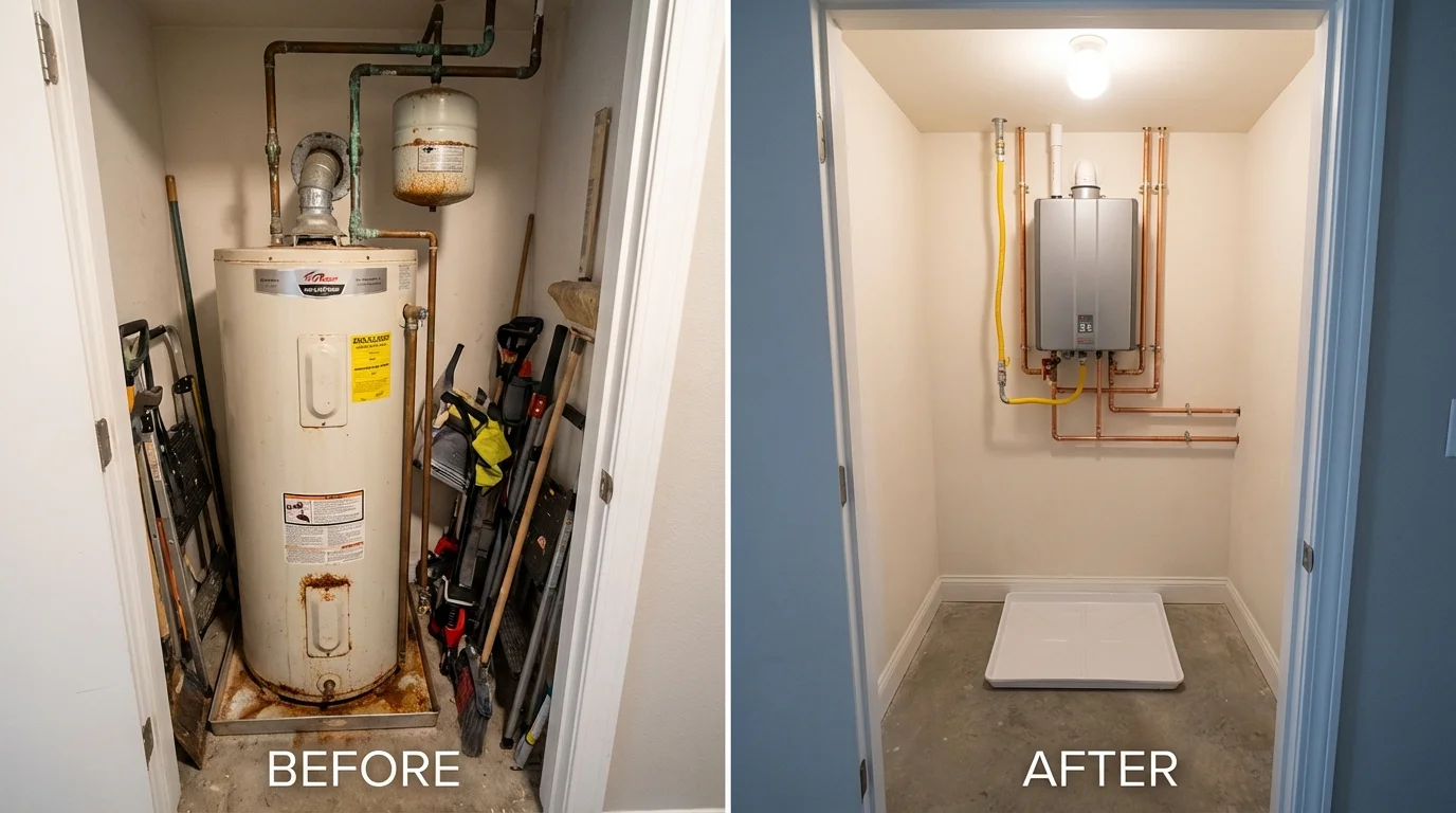 Tank water heater versus wall-mounted tankless unit comparison for Perry, OH homeowners